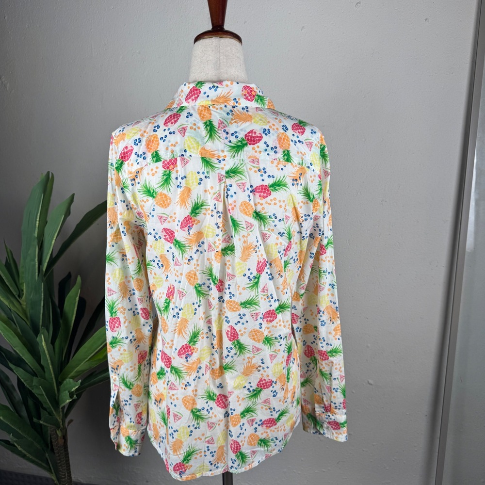 Tropical‎ Whimsical Fruit Print Preppy Talbots Button Down Shirt Womens Petite - Picture 5 of 7